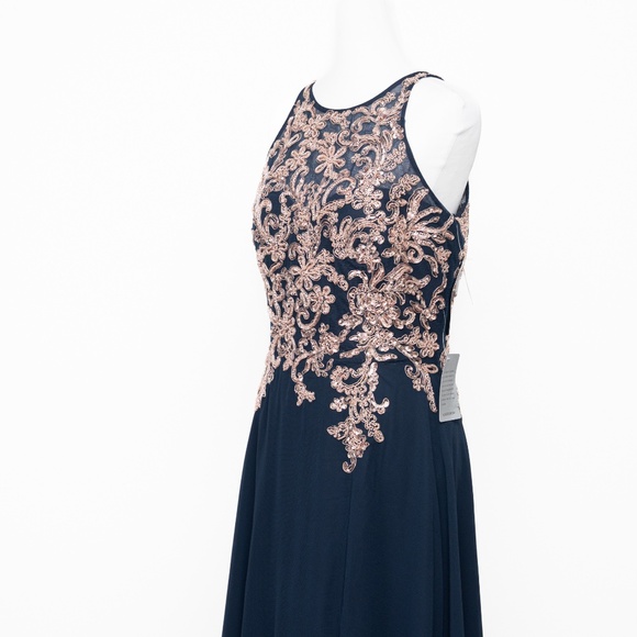 Betsy & Adam -  Celeste Long Embroidered Chiffon Gown - Picture 10 of 14